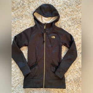 Northface Zip-up Fleece lined with Hood& gold accents Women’s Size extra small